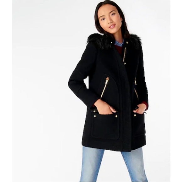 J. Crew Petite Chateau Parka in Italian Stadium-Cloth Wool Black Style J8369 - Picture 1 of 9